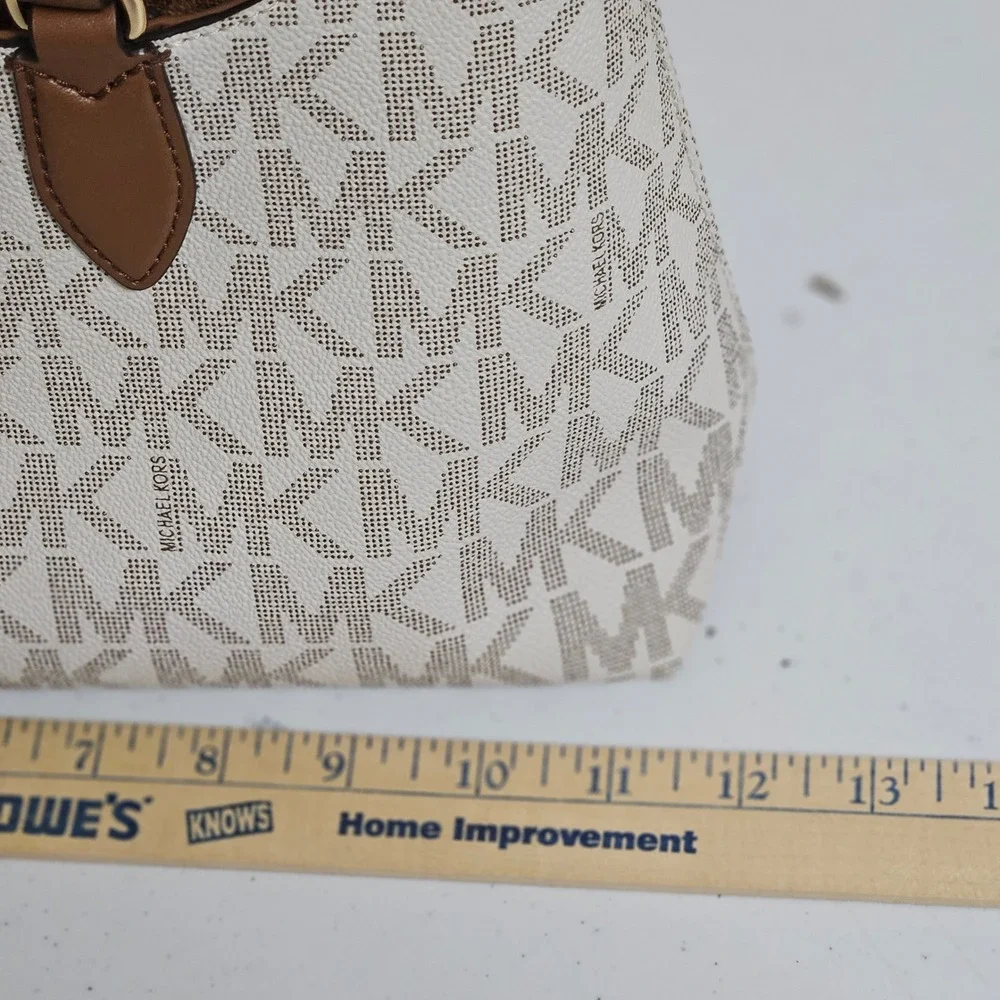 Michael Kors Austen Satchel Medium Vanilla Acorn Monogram Logo Designer Handbag*
